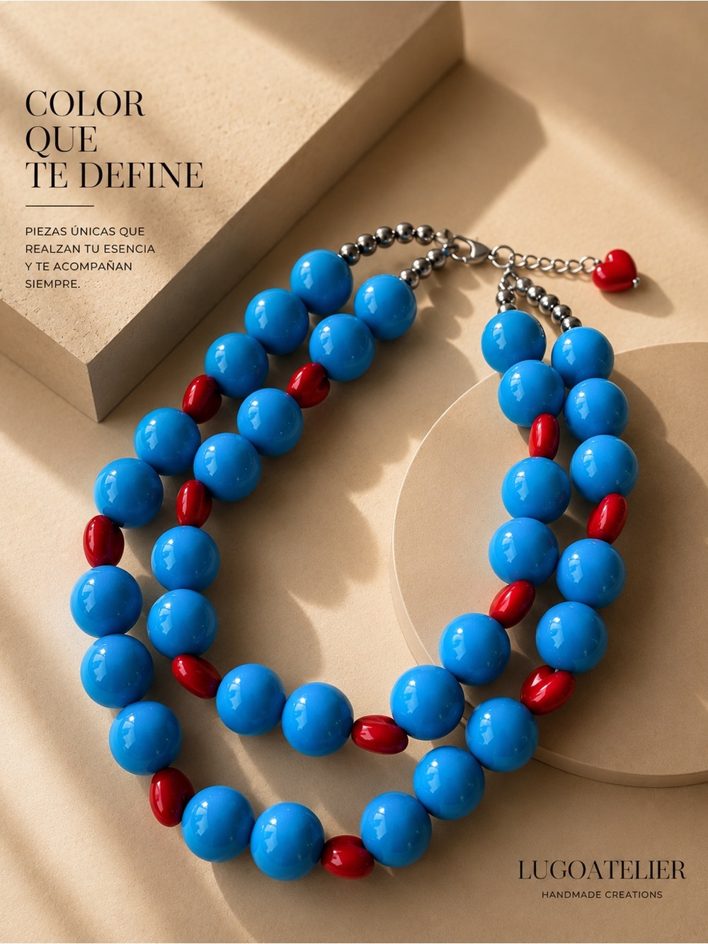 Blue & Red Statement Beaded Necklace